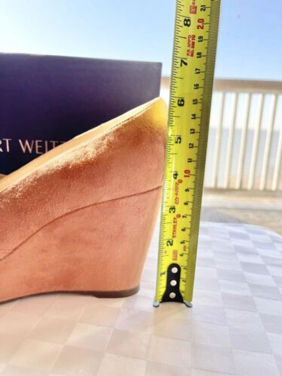Pre-owned Stuart Weitzman Tori Ballet Suede Platform Peep-toe Wedge Heels 8.5m Bnib $425 In Pink