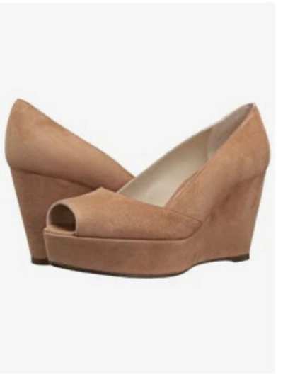 Pre-owned Stuart Weitzman Tori Ballet Suede Platform Peep-toe Wedge Heels 8.5m Bnib $425 In Pink