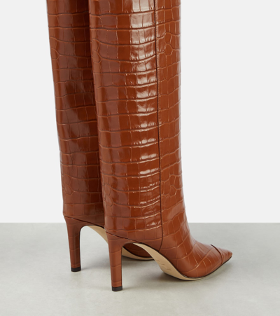 Shop Jimmy Choo Alizze 85 Leather Knee-high Boots In Brown