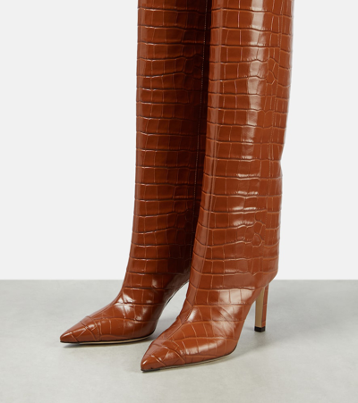 Shop Jimmy Choo Alizze 85 Leather Knee-high Boots In Brown