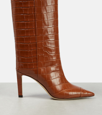 Shop Jimmy Choo Alizze 85 Leather Knee-high Boots In Brown