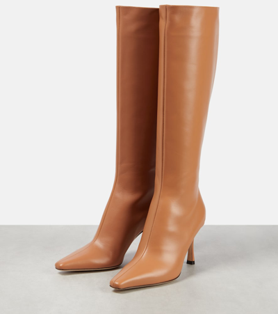 Shop Jimmy Choo Agathe 85 Leather Knee-high Boots In Beige