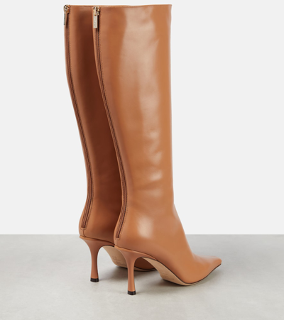 Shop Jimmy Choo Agathe 85 Leather Knee-high Boots In Beige