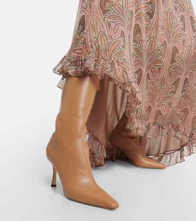 Jimmy Choo Agathe 85 Leather Knee-high Boots In Beige