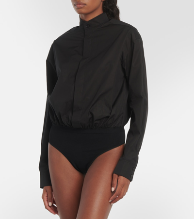 Shop Alaïa Cotton Poplin Bodysuit In Black