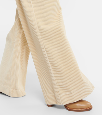 Shop Etro High-rise Cotton Corduroy Wide-leg Pants In White