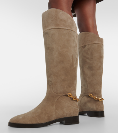 Jimmy Choo Nell Suede Knee-high Boots In Grey