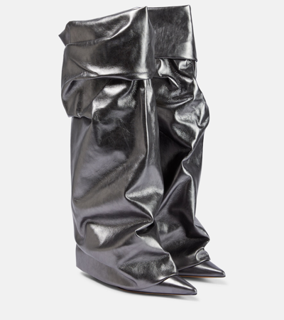 Shop Alexandre Vauthier Ruched Leather Boots In Silver