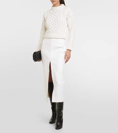 Patou Cropped Cable-knit Wool And Cashmere-blend Sweater In White