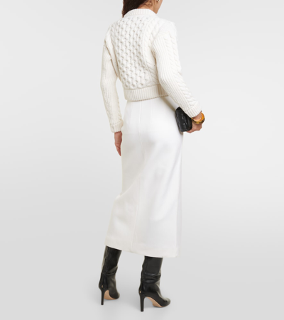 Patou Cropped Cable-knit Wool And Cashmere-blend Sweater In White