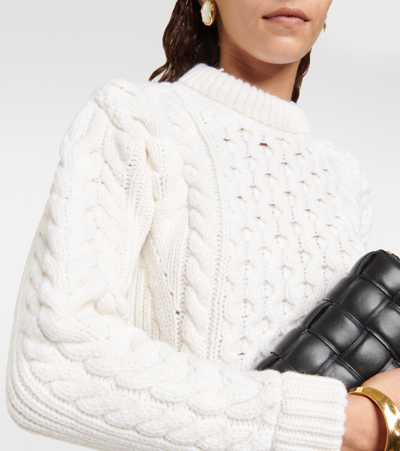 Patou Cropped Cable-knit Wool And Cashmere-blend Sweater In White