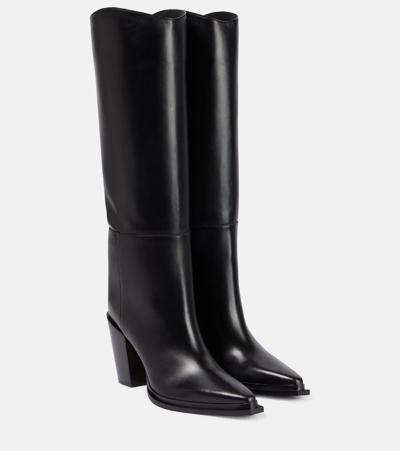 Shop Jimmy Choo Cece 80 Leather Knee-high Boots In Black