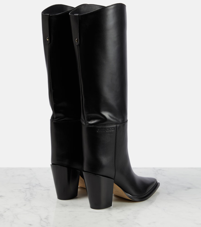 Shop Jimmy Choo Cece 80 Leather Knee-high Boots In Black