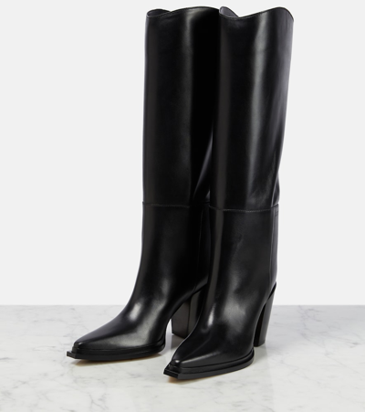 Shop Jimmy Choo Cece 80 Leather Knee-high Boots In Black