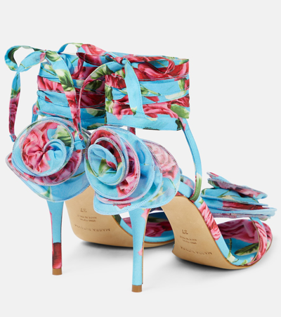 Shop Magda Butrym Floral Satin Sandals In Blue