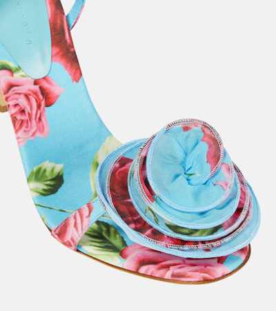 Shop Magda Butrym Floral Satin Sandals In Blue