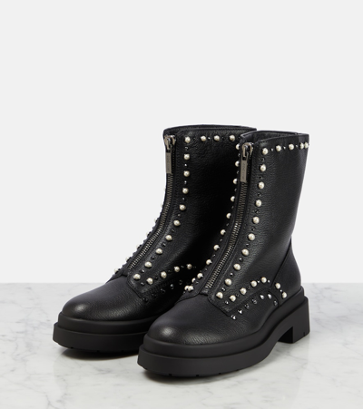Shop Jimmy Choo Nola Embellished Leather Ankle Boots In Black