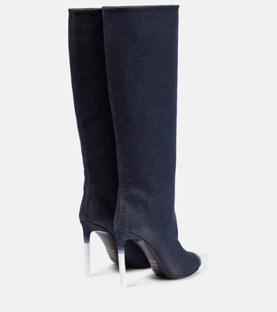 Shop Tom Ford Bleached Denim Knee-high Boots In Blue