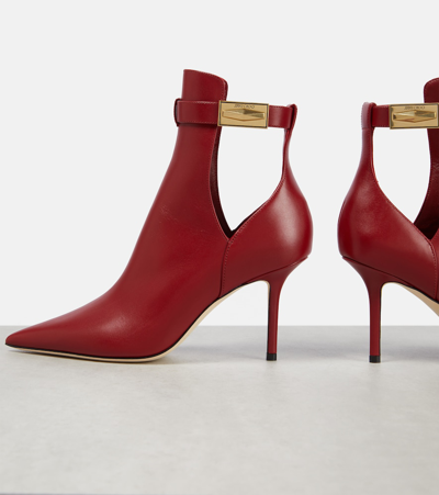 Shop Jimmy Choo Nell 85 Leather Ankle Boots In Red