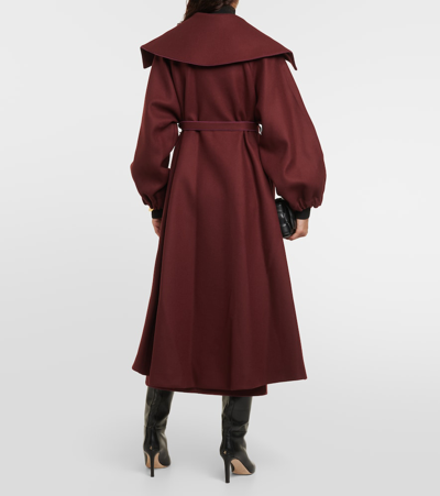 Shop Patou Belted Double-breasted Wool-blend Coat In Red