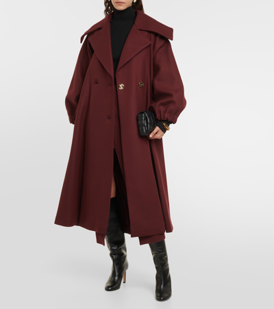 Shop Patou Belted Double-breasted Wool-blend Coat In Red