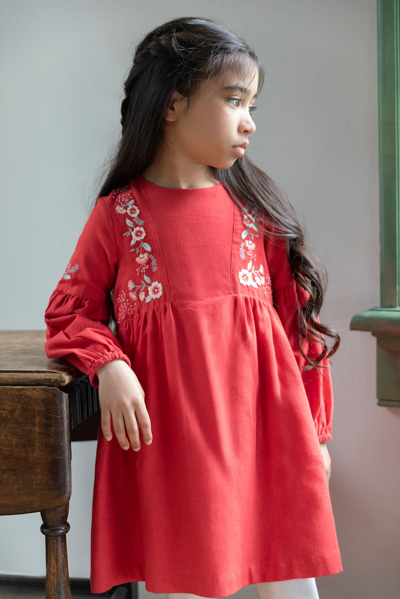 Shop Tartine Et Chocolat Embroidered Cotton-blend Dress In Red