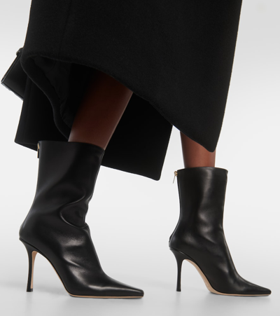 Shop Jimmy Choo Agathe 100 Leather Ankle Boots In Black