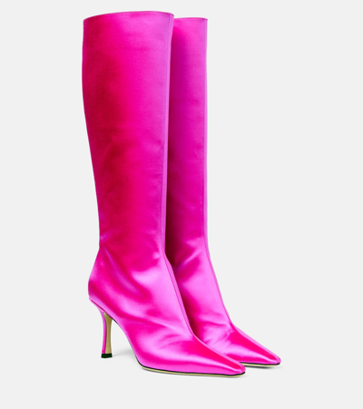 Shop Jimmy Choo Agathe 85 Satin Knee-high Boots In Pink