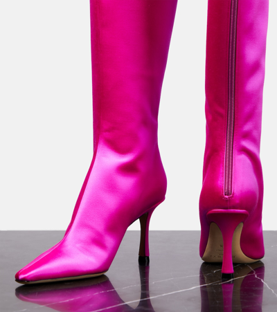 Shop Jimmy Choo Agathe 85 Satin Knee-high Boots In Pink