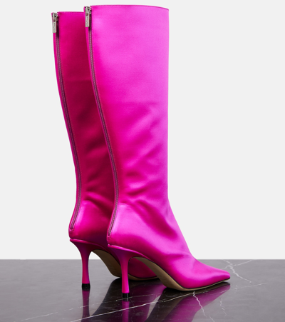 Shop Jimmy Choo Agathe 85 Satin Knee-high Boots In Pink