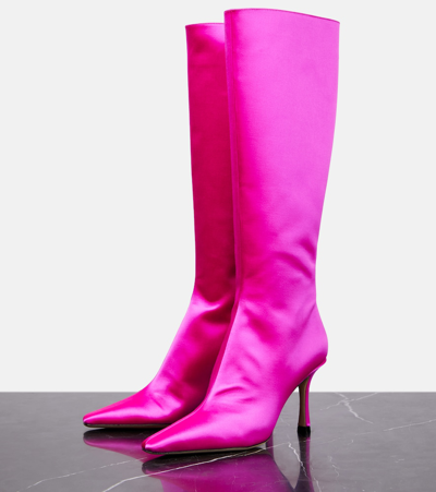 Shop Jimmy Choo Agathe 85 Satin Knee-high Boots In Pink