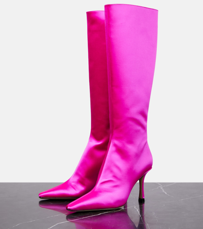 Jimmy Choo Agathe 85 Satin Knee-high Boots In Pink