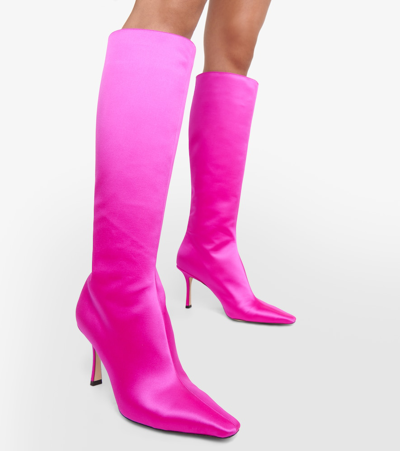 Shop Jimmy Choo Agathe 85 Satin Knee-high Boots In Pink