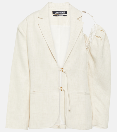 Shop Jacquemus La Veste Galliga Linen-blend Blazer In White