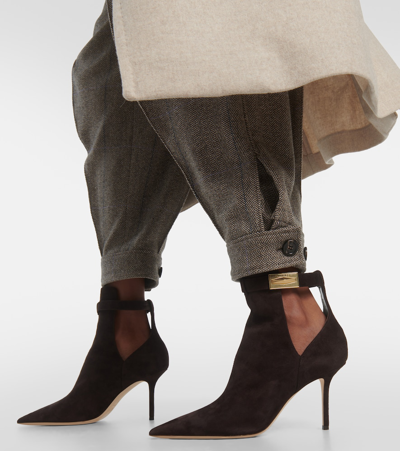 Shop Jimmy Choo Nell 85 Suede Ankle Boots In Brown