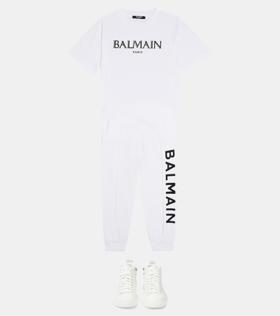 Balmain Logo Cotton Sweatpants In White