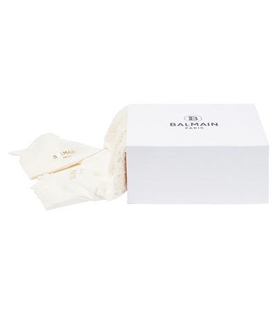 Balmain Baby Cotton Onesie And Beanie Set In White