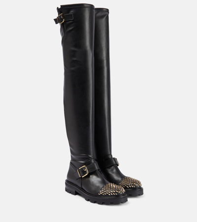 Jimmy Choo Leather Biker Over-the-knee Boots With Studded Toe In Black