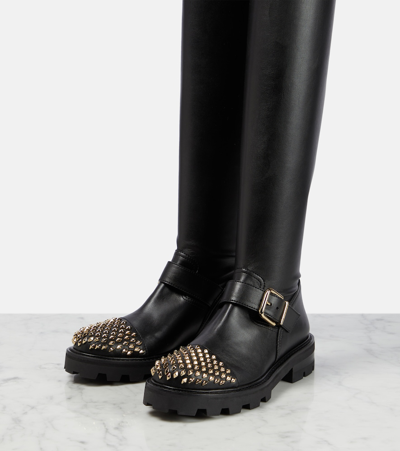 Jimmy Choo Leather Biker Over-the-knee Boots With Studded Toe In Black