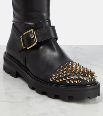 Jimmy Choo Leather Biker Over-the-knee Boots With Studded Toe In Black