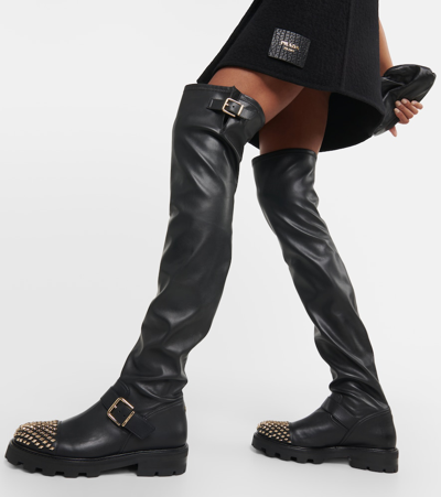 Jimmy Choo Leather Biker Over-the-knee Boots With Studded Toe In Black