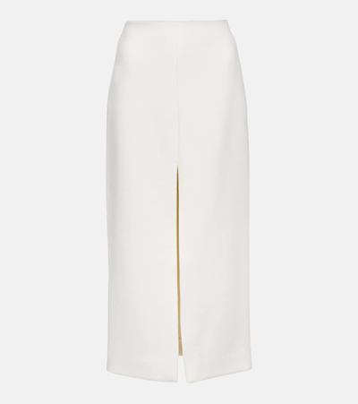 Shop Patou Front-slit Wool-blend Midi Skirt In White