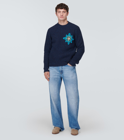 Shop Alanui Rib-knit Wool-blend Sweater In Blue