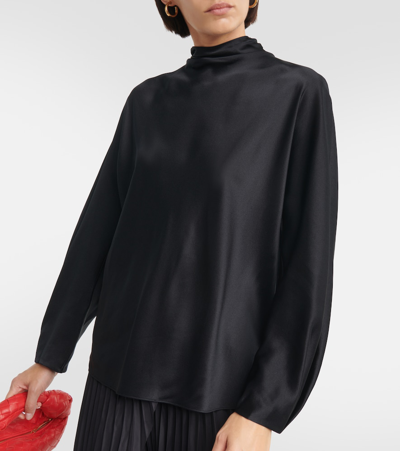 Shop Vince Draped Silk Blouse In Black