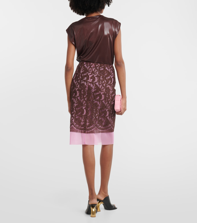 Shop Dries Van Noten Slacy Lace Midi Skirt In Pink