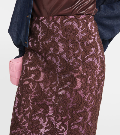 Shop Dries Van Noten Slacy Lace Midi Skirt In Pink
