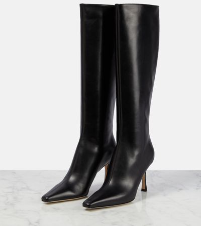 Shop Jimmy Choo Agathe 85 Leather Knee-high Boots In Black