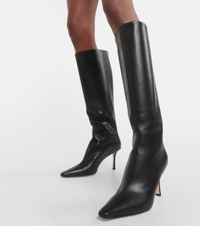 Shop Jimmy Choo Agathe 85 Leather Knee-high Boots In Black