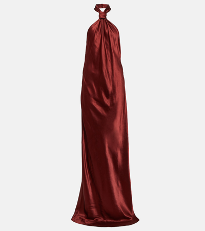 Shop Ann Demeulemeester Halterneck Satin Gown In Red