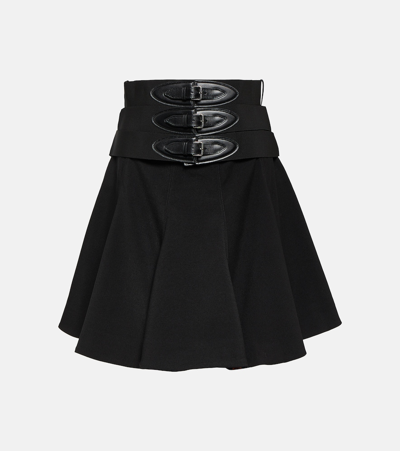 Shop Alaïa Belted Wool Miniskirt In Black
